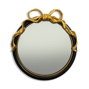 Black With Gold Bow Round Mirror