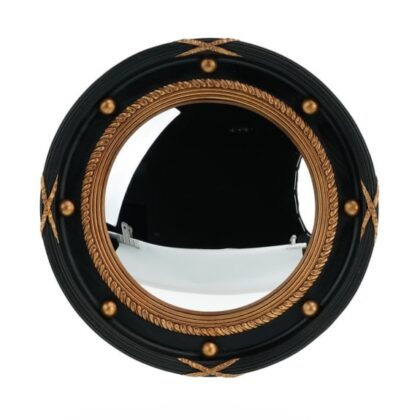 This small gold and black porthole convex mirror is such a stylish timeless classic piece. 31 x 31 x 4cm. Victorian age in style and colour. Great value
