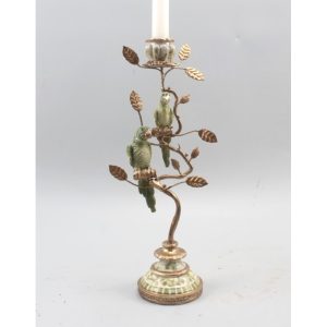 Ornate Green Parrot Candle Holder