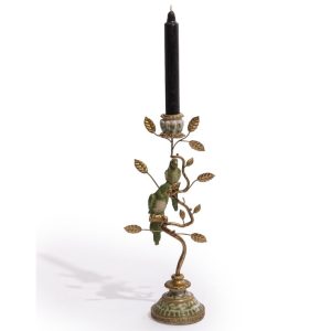 Ornate Green Parrot Candle Holder