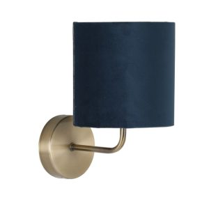 Brushed Brass Wall Light with Navy Velvet Shade