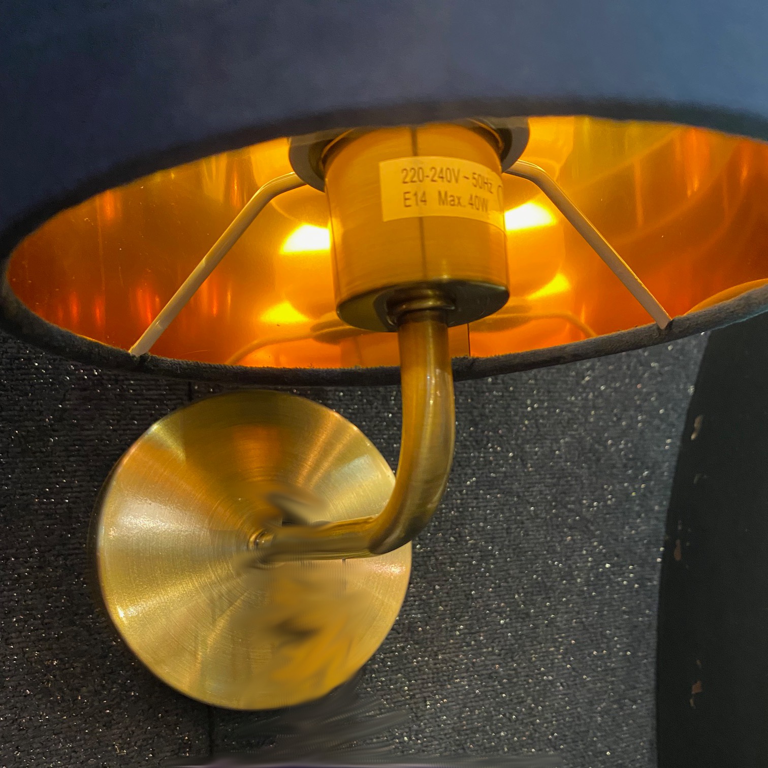 Brushed Brass Wall Light with Navy Velvet Shade - Image 3