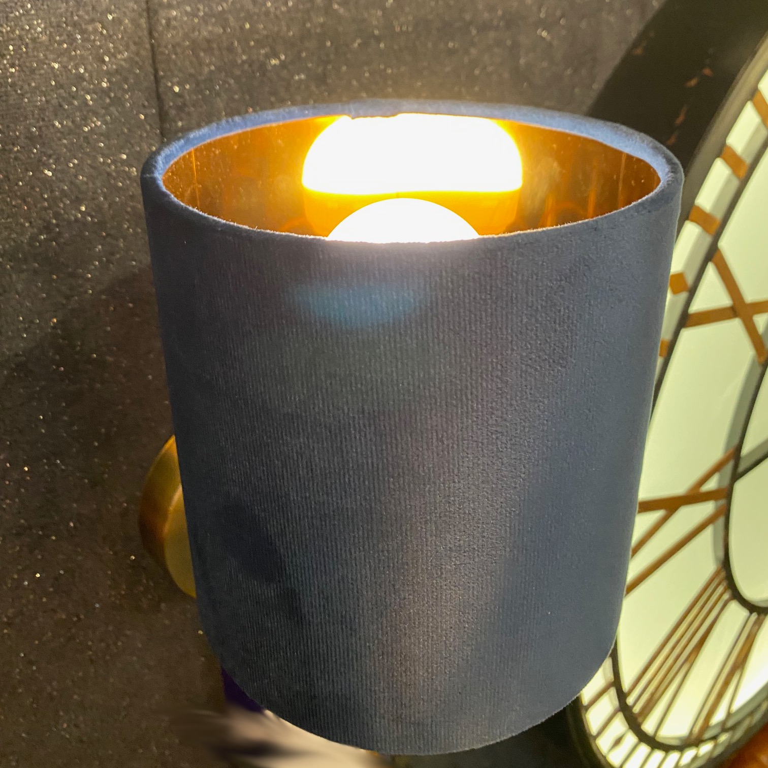 Brushed Brass Wall Light with Navy Velvet Shade - Image 4