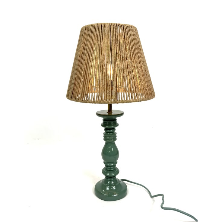 This elegant green natural corded table lamp has a wonderful turned style base topped with a vertically corded shade. So stylish and retro 26 x 26 x 50cm