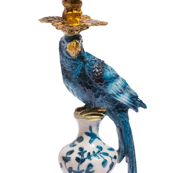Ornate Blue Parrot Candle Holder- RH - Image 4