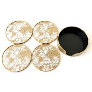 Set of 4 World Map Round Mirrored Coasters