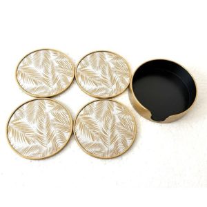 Set of 4 Tropical Leaf Round Mirrored Coasters