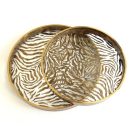 2 Dark Gold and Glass Zebra Print Trays