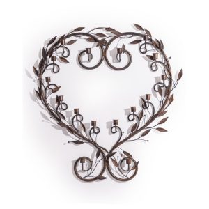 Large Antique Bronze Heart Wreath Wall Sconce
