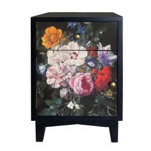 Black Floral Boho Bedside Cabinet – LH Opening