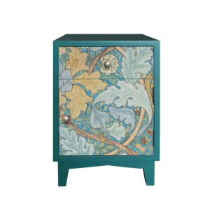 Teal Floral Bedside Cabinet – RH Opening