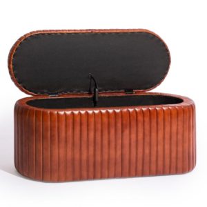 Industrial Vintage Ribbed Leather Storage Trunk