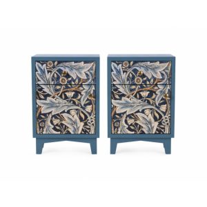 A Pair Of Blue Acanthus Bedside Cabinets