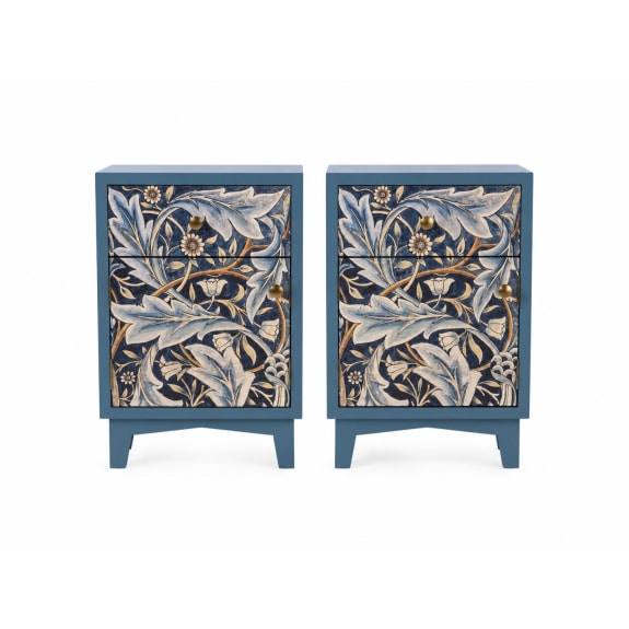 With this pair of stylish blue Acanthus bedside cabinets by your sofa or bed you have ample storage for everything! Fun and funky! 35 x 40 x 60cm