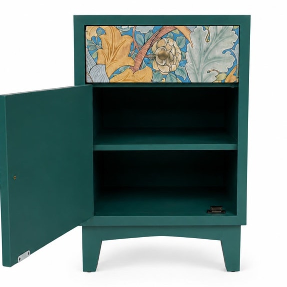 A Pair Of Teal Floral Bedside Cabinets - Image 4