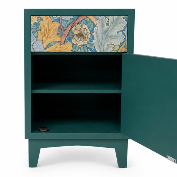 A Pair Of Teal Floral Bedside Cabinets - Image 3