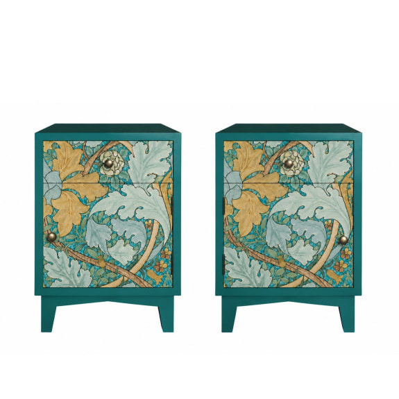 With this pair of stylish teal floral bedside cabinets by your sofa or bed you have ample storage for everything! Fun and funky! 35 x 40 x 60cm