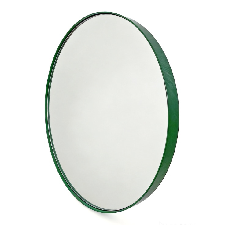 Add style and simplicity with this large round 60cm green mirror. It has a simple thin frame with a superb finish . Simple and stylish. 60 x 60 x 4cm